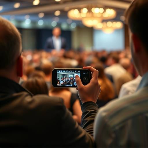 Fotógrafo tirando foto de um grupo de pessoas em um evento corporativo